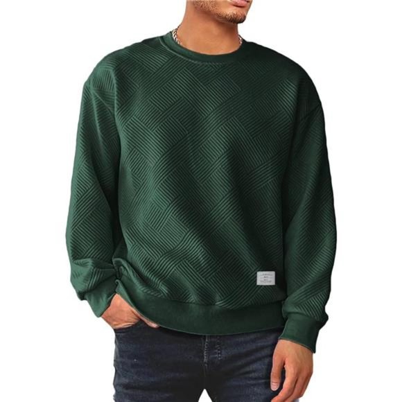 Men Men's‎ Crewneck Sweat Soild Color Geometric Texture Long Sleeve Casual Shirt - Picture 2 of 5